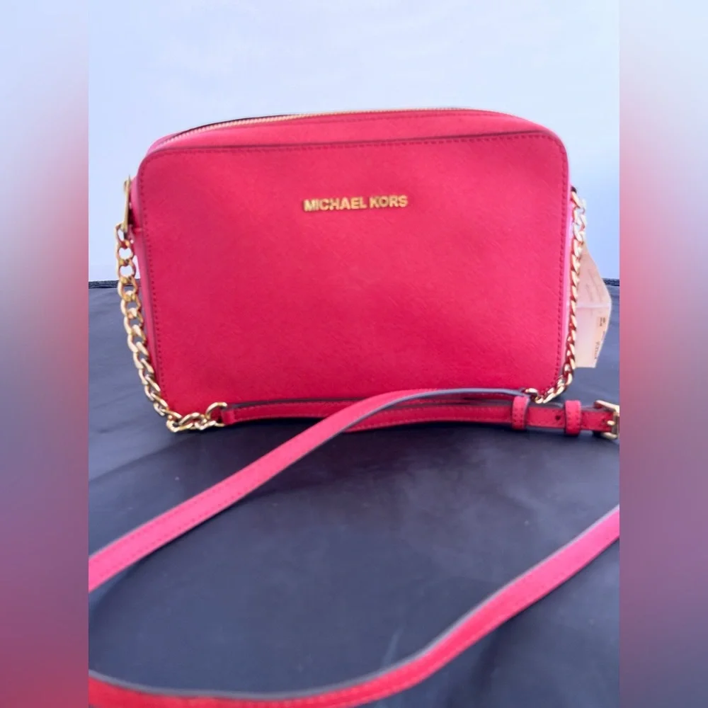 Michael Kors Jet Set  EW Saffiano Leather Crossbody - Watermelon With Tags - Picture 4 of 14